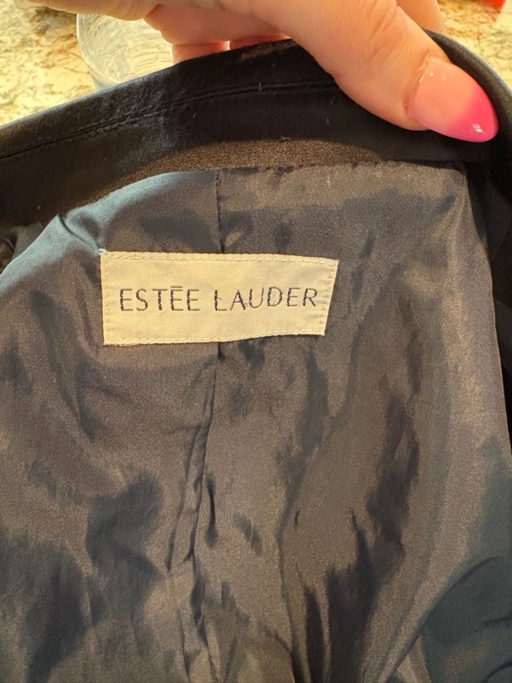 Estee Lauder Navy Blue Satin-Look Lining Jacket - Picture 5 of 6